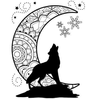 Wolf and Winter Moon Coloring Page