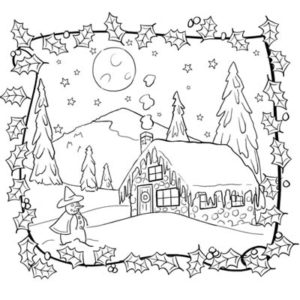 Winter Solstice Cabin Coloring Page