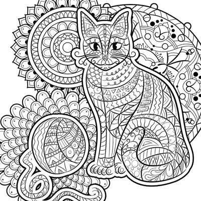 Cat Zen Doodles and Mandalas Coloring Page (C0024)