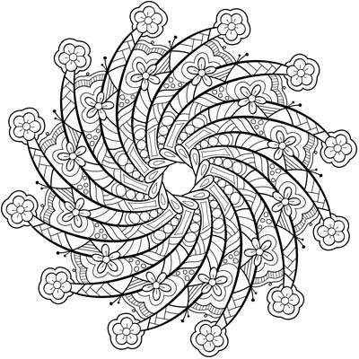 Flower Spiral Mandala Coloring Page