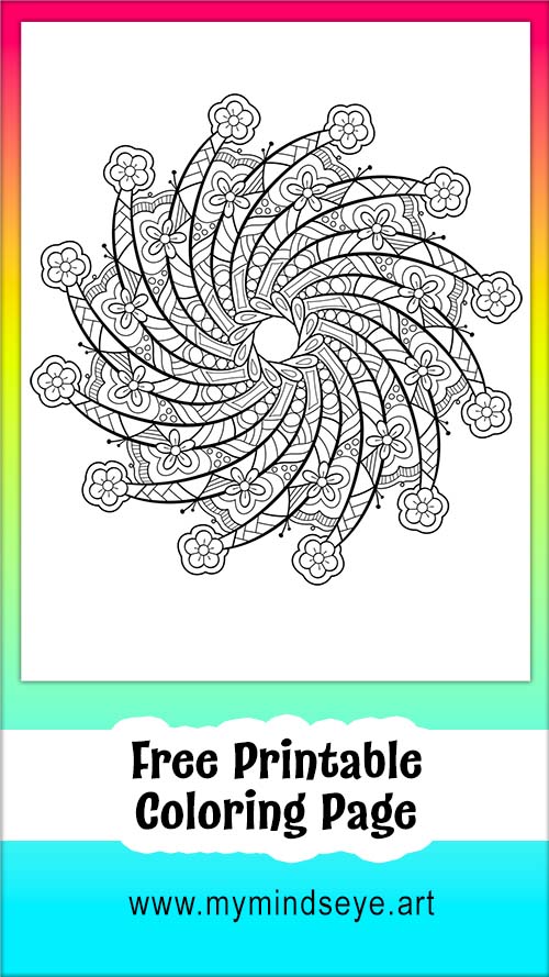 Flower Spiral Mandala printable coloring page.