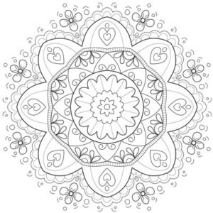Flower and Hearts Mandala Coloring Page by My Mind's Eye Art