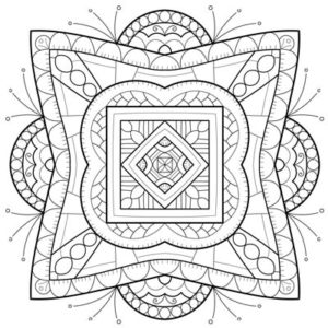 Square and curvy mandala coloring page by My Mind's Eye Art