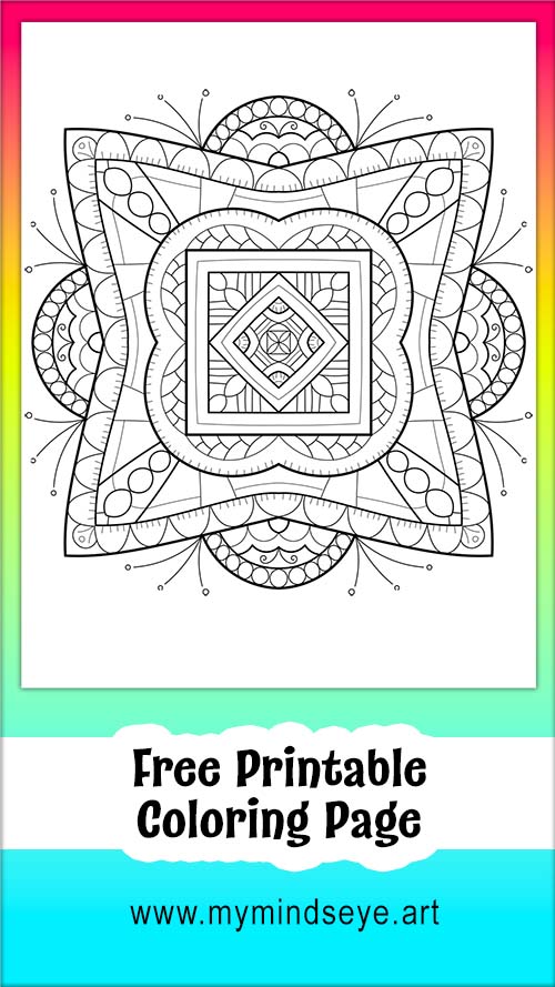 Square and curvy mandala coloring page