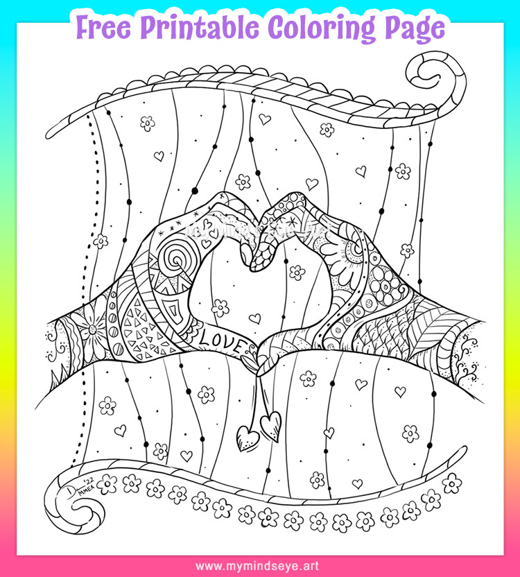 Heart Hands Coloring Page by My Mind's Eye Art