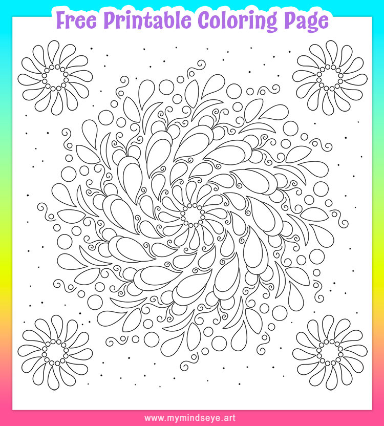 Free swirly mandala coloring page by My Mind's Eye Art