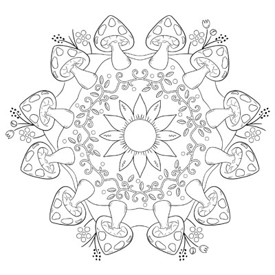 Mushroom Mandala Coloring Page