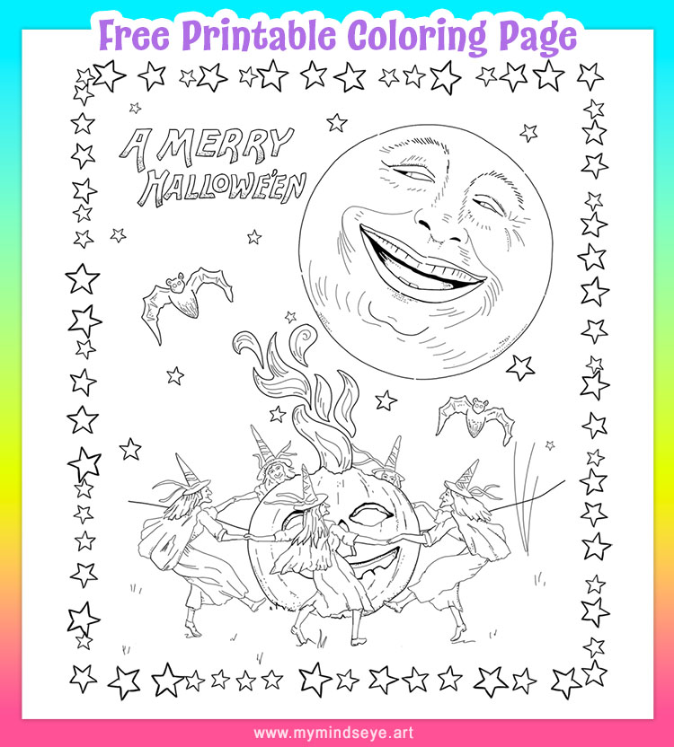 Vintage Halloween Witches coloring page by My Mind's Eye Art