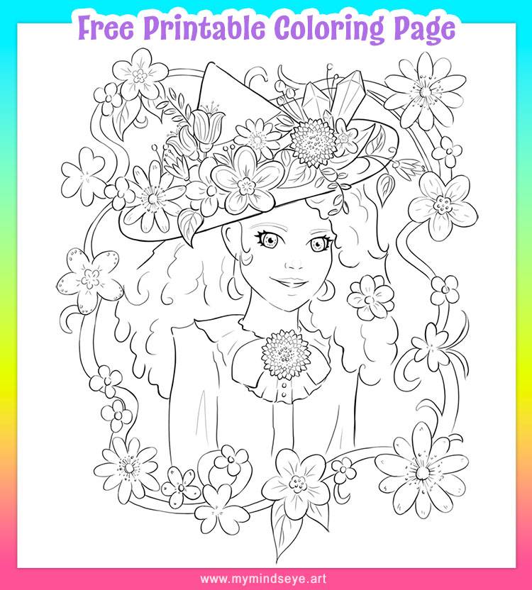 Garden witch coloring page by My Mind's Eye Art