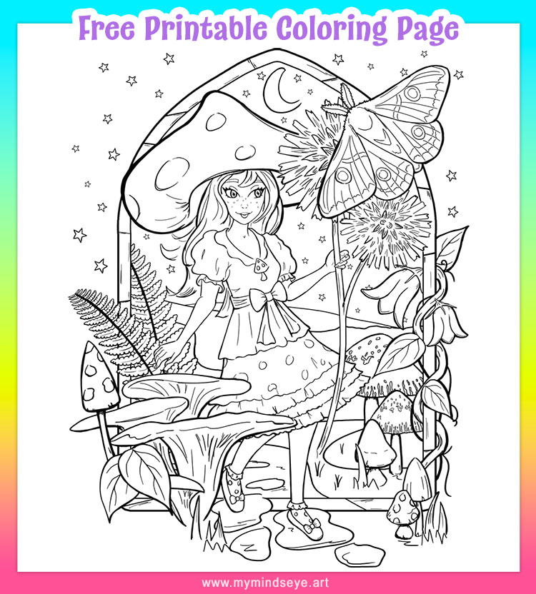 Mushroom Fairy coloring page by My Mind's Eye Art