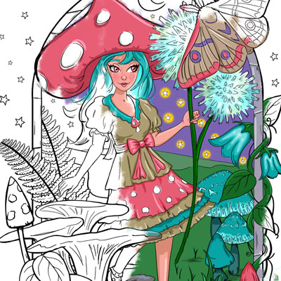 Mushroom Fairy Coloring Page