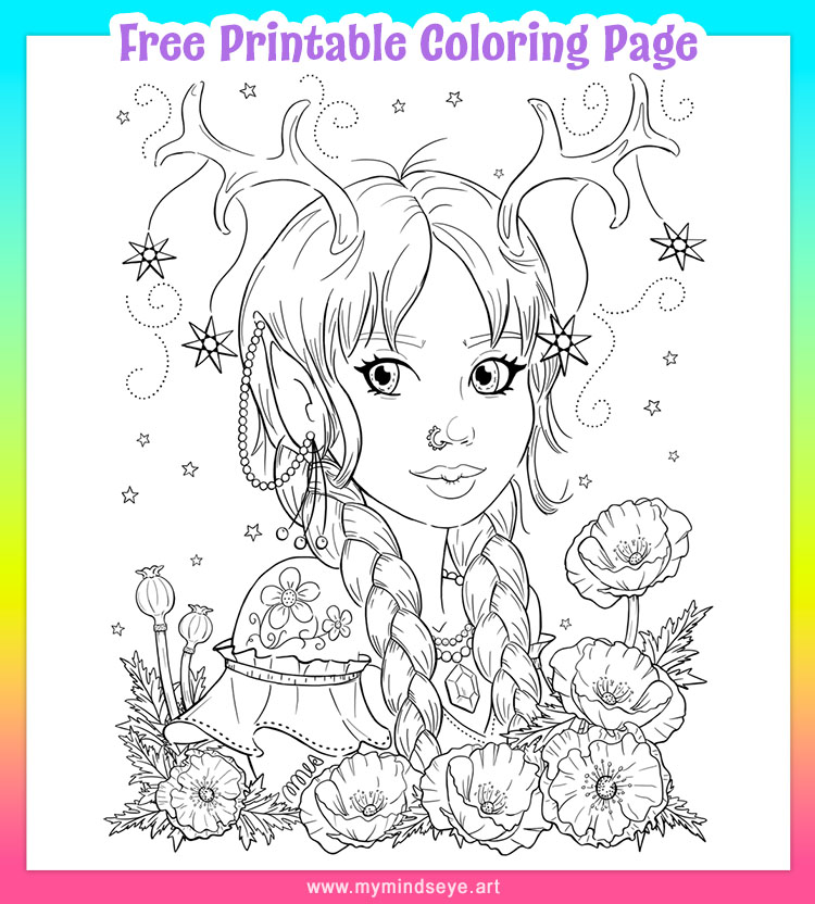 Deer Fairy Girl with Antlers by My Mind's Eye Art