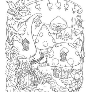 Mushroom Fairy Houses coloring page by My MInd's Eye Art