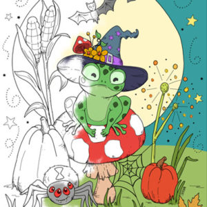 Halloween Frog on a Mushroom Coloring Page (C0053)