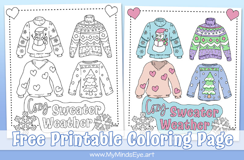 Free printable Sweater Weather coloring sheet by My Mind's Eye Art