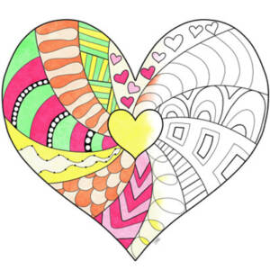 Doodle art heart coloring page