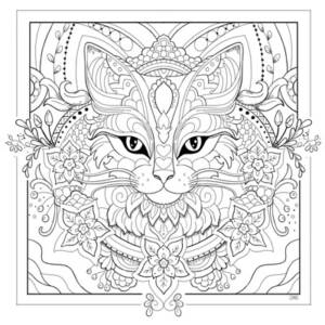 Mandala Cat Coloring Page (C0065)
