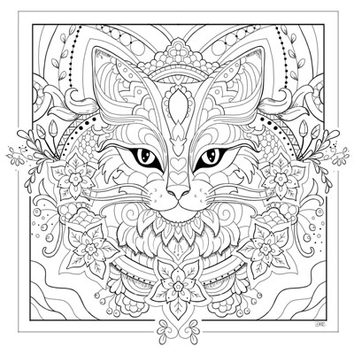 Mandala Cat Coloring Page (C0065)
