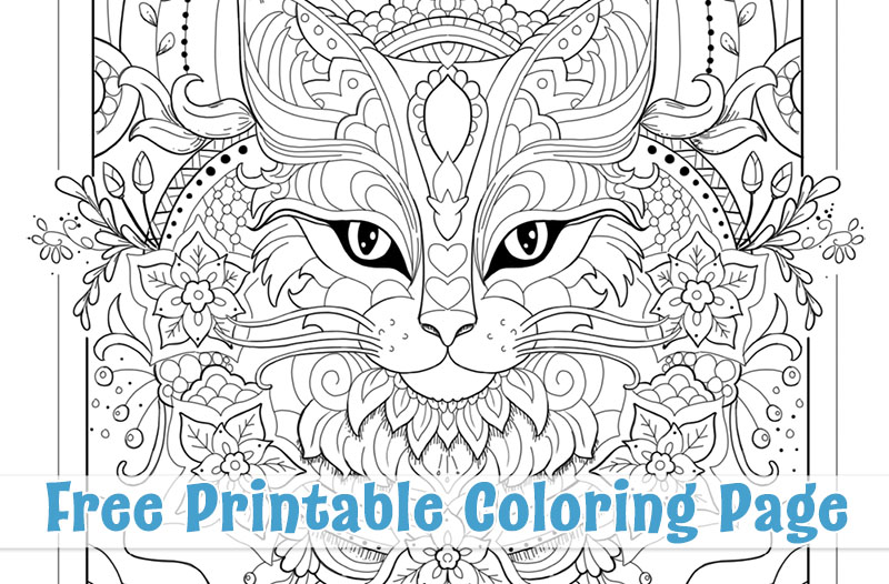 Image of cat mandala coloring page by My Mind's Eye Art