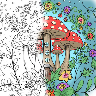 Fairy Mushrooms Coloring Page (C0067)