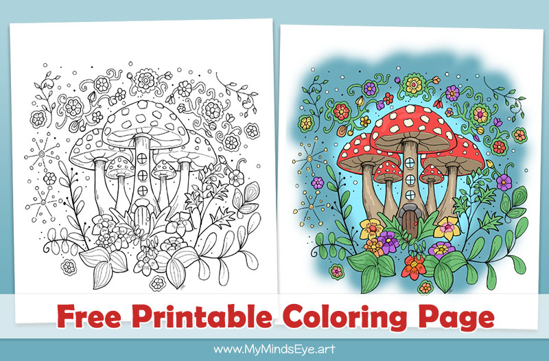 Fairy Mushrooms coloring page image