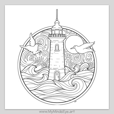 Image of a lighthouse coloring page by My Mind's Eye art