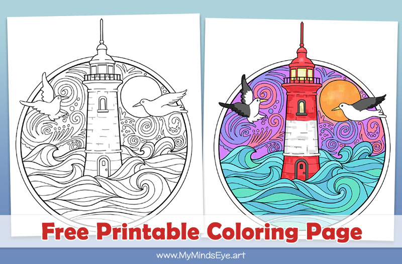 Image of a lighthouse coloring page by My Mind's Eye art