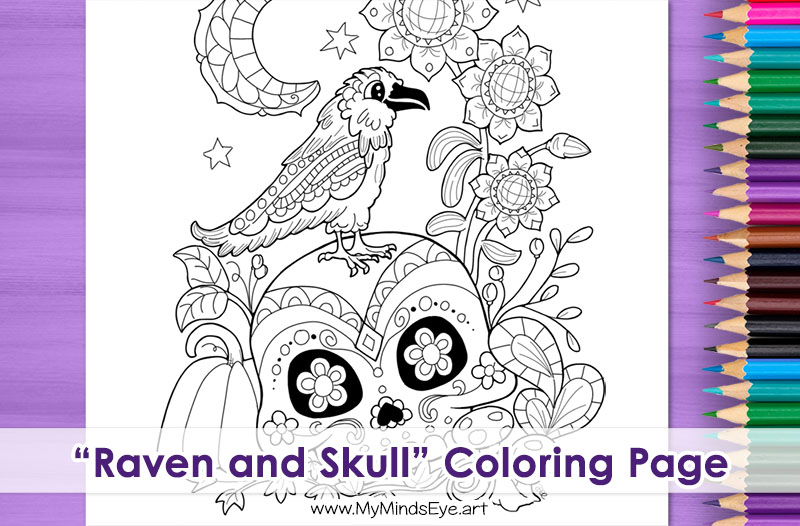 Image of Raven and Skull coloring page