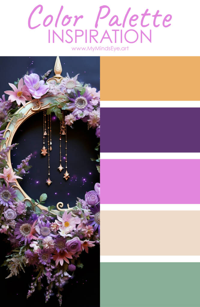 Fairy wreath color palette with image of of a floral wreath
