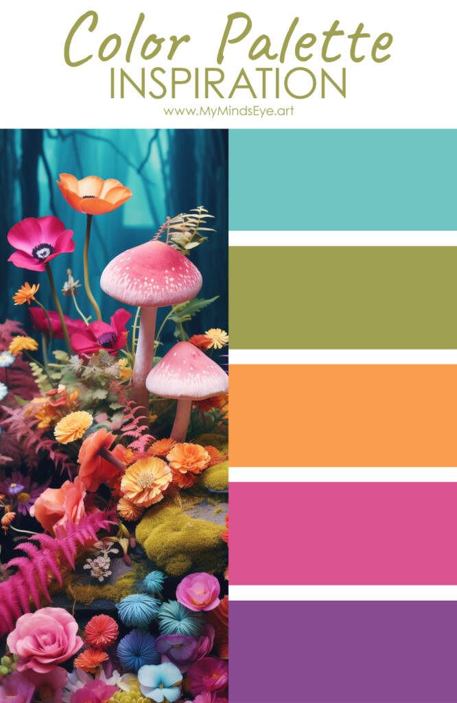 Bright flowers and mushrooms color palette