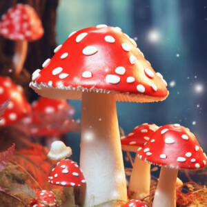 Red capped fairy mushrooms for fairycore color palettes