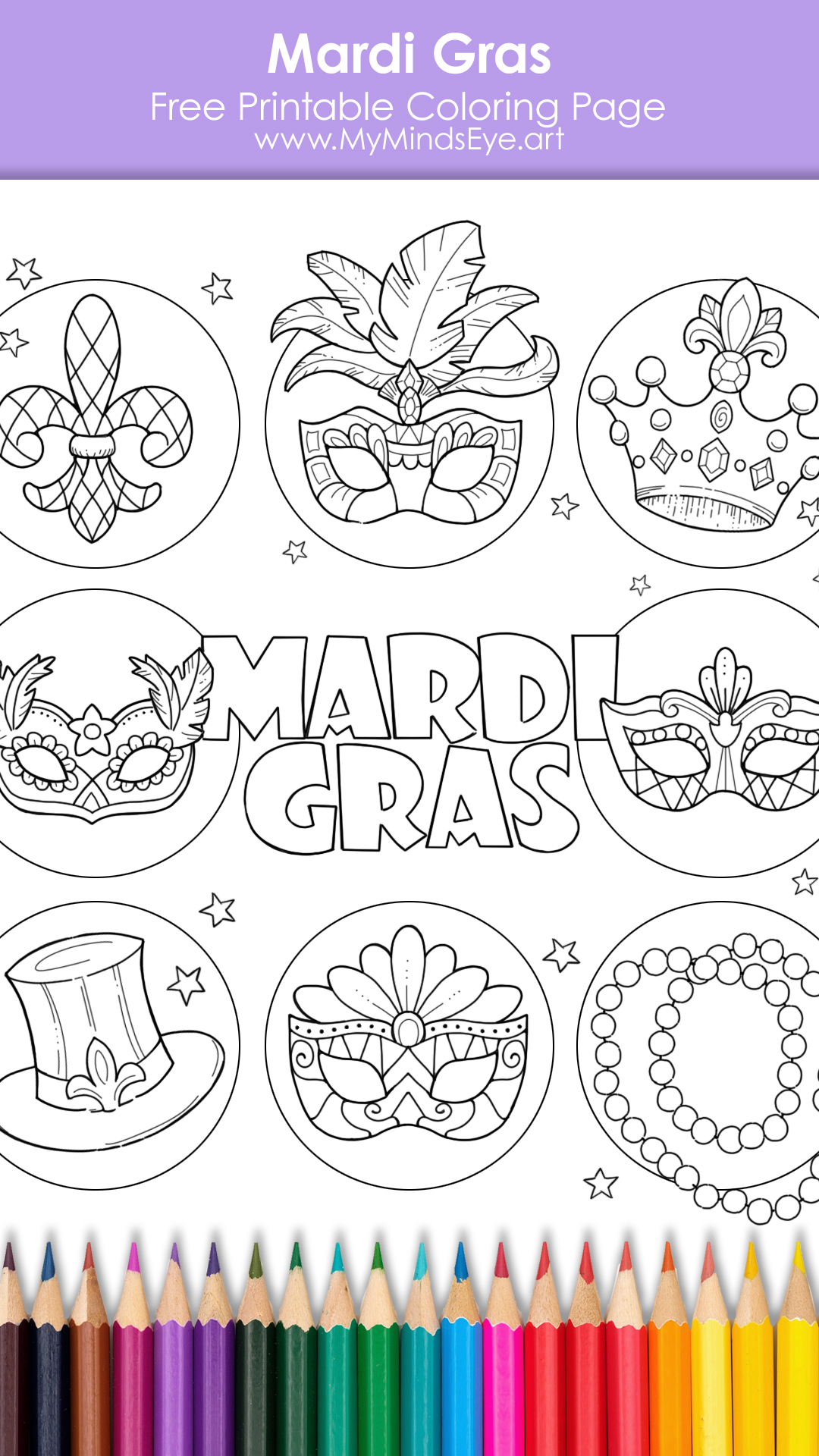 Mardi Gras masks coloring page image