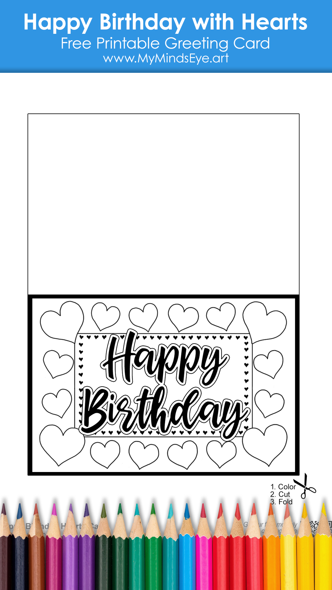 Coloring page with Happy Birthday card design on it.