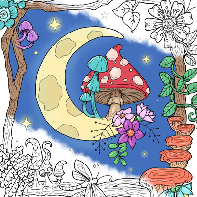 Mushroom moon coloring page