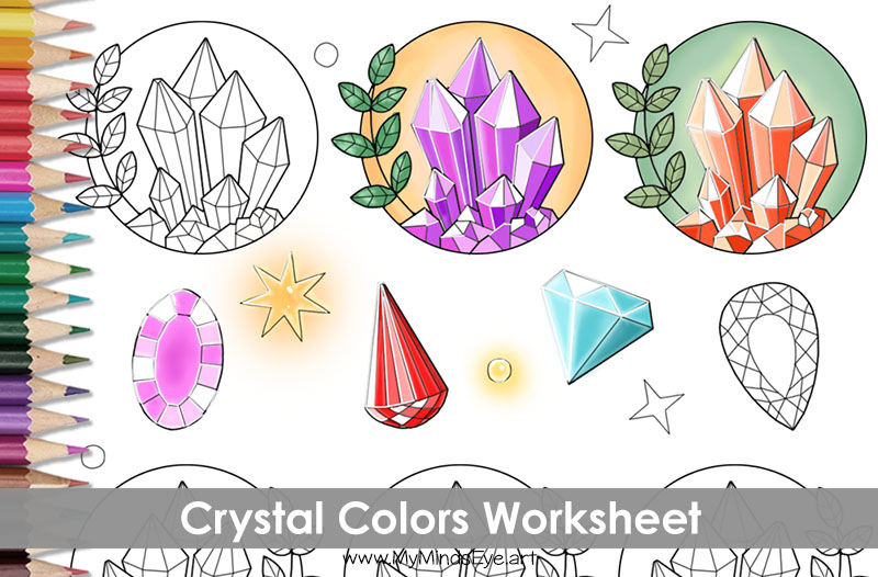 Image of the Crystal Colors Worksheet partially colored in.