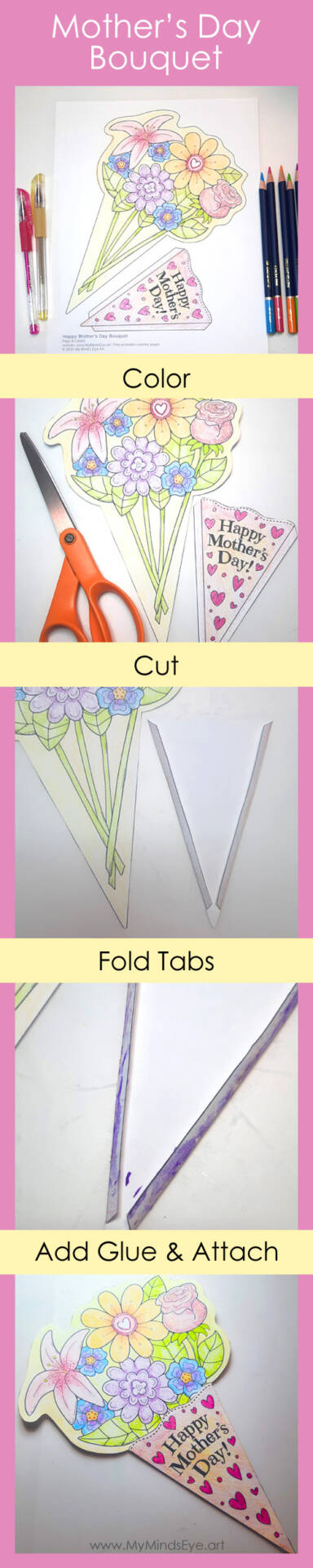 Image of instructions for making a Mother's Day paper flower bouquet.